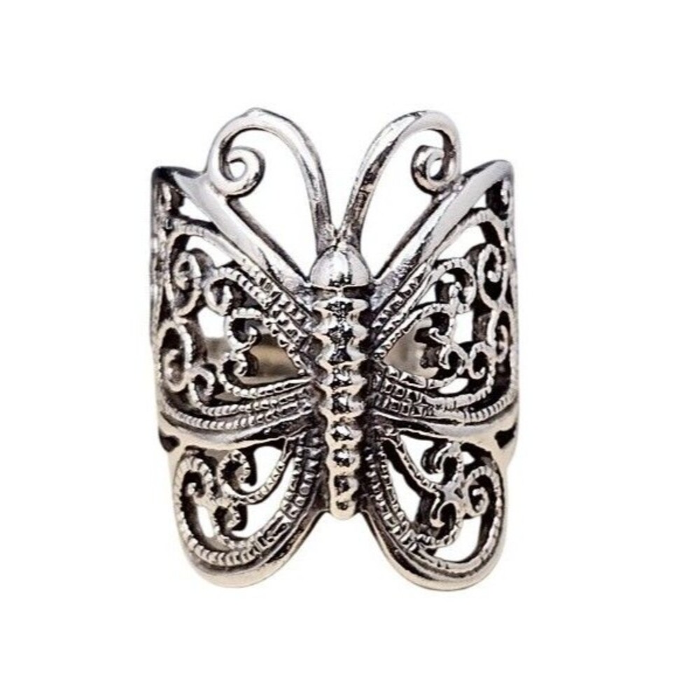 Vintage Sterling Silver 925 Scroll Filigree Wrap Butterfly Ring 7
